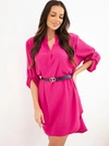 Dress with a longer back and a belt fuchsia