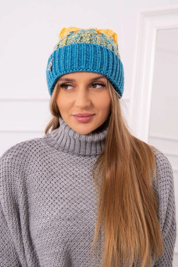 Damenmütze mit Bommel Abigail K326 türkis+gelb