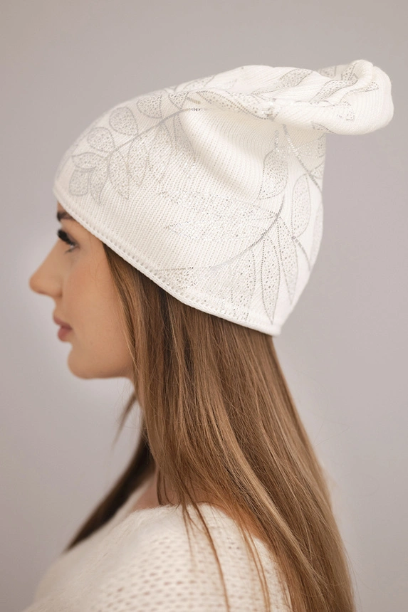 Women's winter wool hat with double rolled-up cuff K426 orange