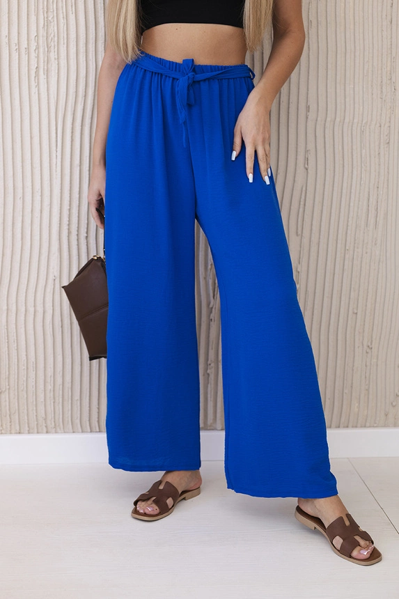 Trousers with a wide waistband cornflower blue