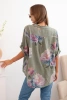 Women's cotton blouse with a floral pattern khaki
