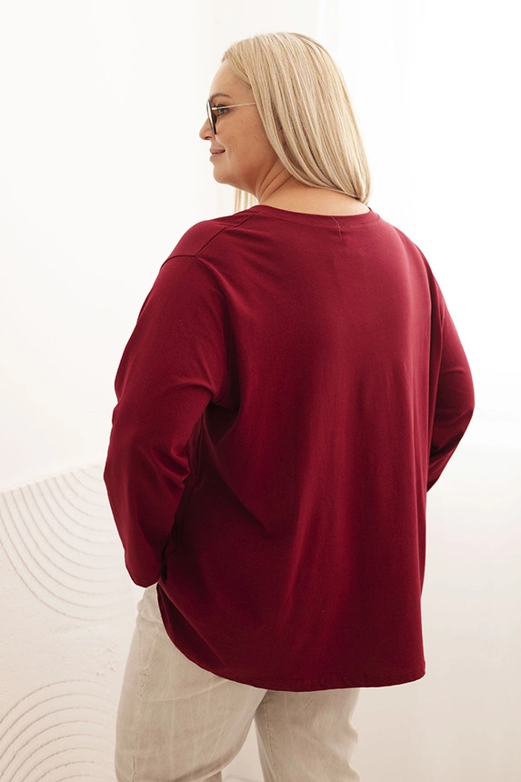 Damenbluse Plus Size aus Baumwolle mit Tasche und hochgerolltem Ärmel kiwi