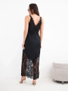 Women's viscose maxi dress with lace and V-neck black