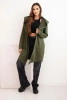 Women's cotton hooded cardigan with an elongated front khaki