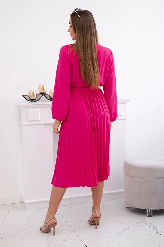 Kleid mit plissiertem Saum gebunden Fuchsia