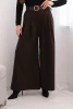 Women's pants with wide leg and belt brown