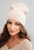 Women's ribbed cap made of modal and viscose with a decorative button beige