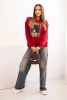 Damen Sweatshirt mit Katzenmotiv und Schriftzug rot