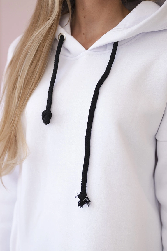 Dress with a hood and a slit on the side white