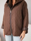 Women's quilted jacket with a hood chocolate