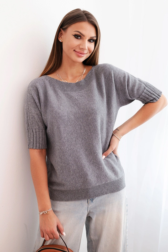 Sweter damski z wiskozy z krótkim rękawem szary