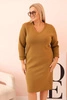 Dámská plus size šaty máslové s výstřihem do V a rukávem olivová