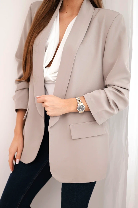 Elegant jacket with lapels dark beige