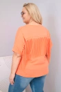Damen-Baumwollbluse in Plus Size mit V-Ausschnitt und Fransen auf dem Rücken lachsrosa