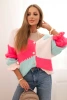 Women's striped sweater with buttons light pink + mint