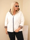 Plus Size women's jacket with hood and leopard trim light beige