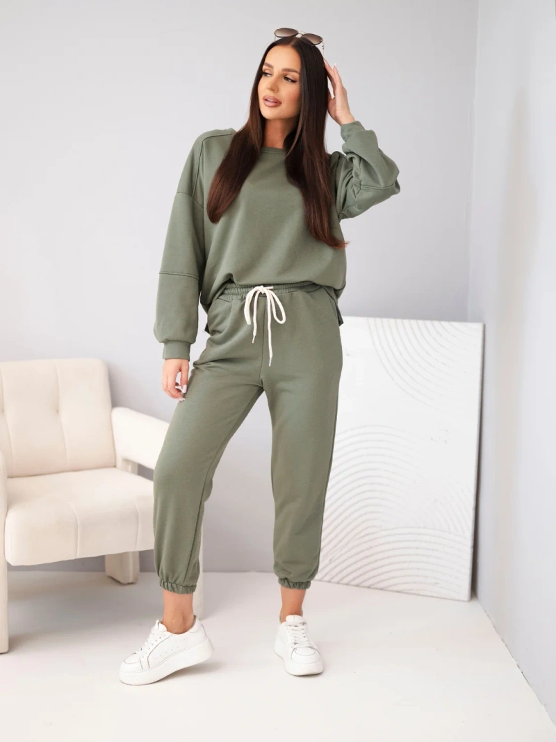 Women's cotton set with sweatshirt and jogger pants khaki