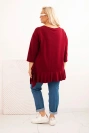 Damenbluse Plus Size aus Baumwolle mit Rüsche und hochgekrempeltem Ärmel burgunderrot
