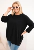 Women's Plus Size cotton blouse with decorative buttons and rolled-up sleeves black
