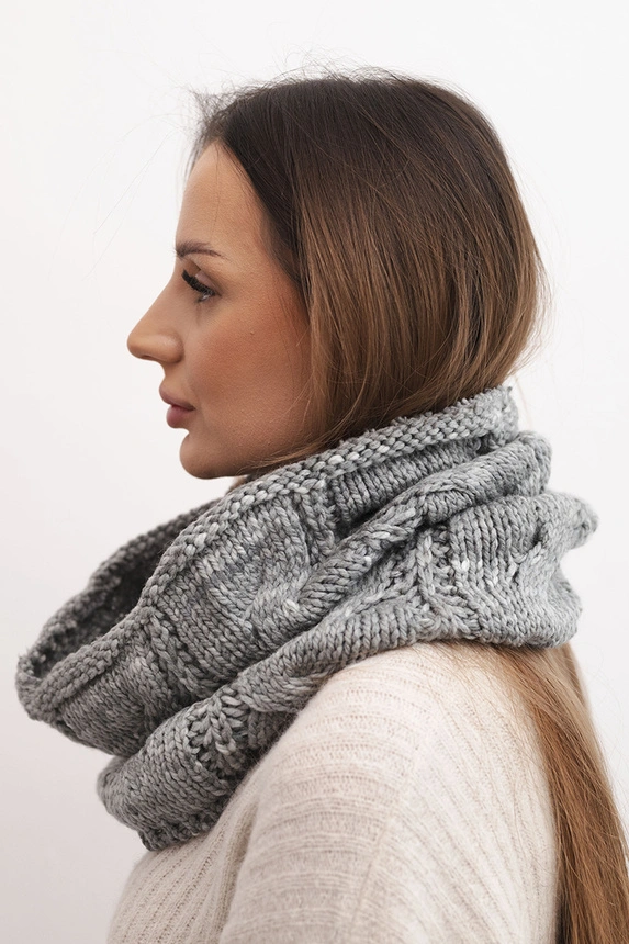 Damen Schal weich gemustert Wollschal Winter KN25 dunkelgrau