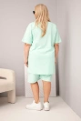Dámský bavlněný komplet Plus Size s halenkou a šortkami mátový