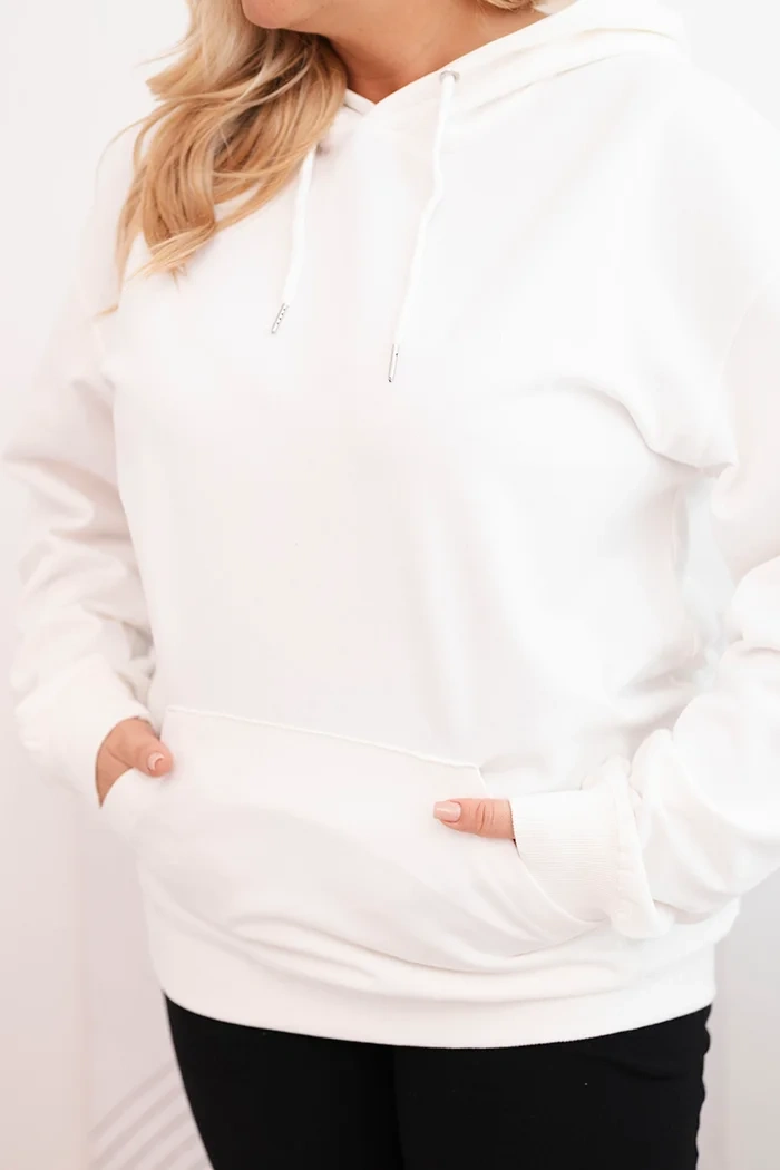 Damen Hoodie Plus Size aus Baumwolle mit Kapuze und Kängurutasche weiß