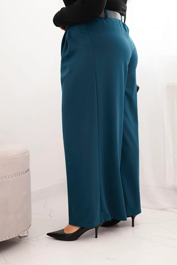 Spodnie damskie Plus Size z szeroką nogawką i paskiem morskie