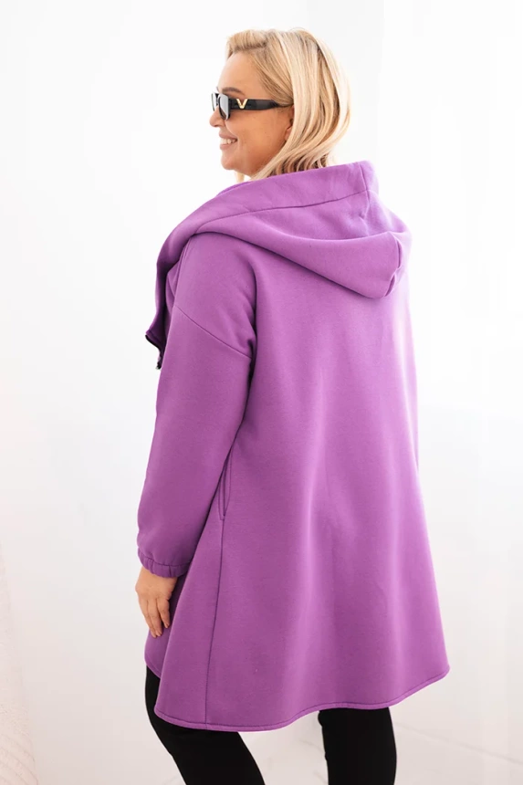 Dámska mikina Plus Size zateplená s kapucňou a asymetrickým zipsom tmavo fialová