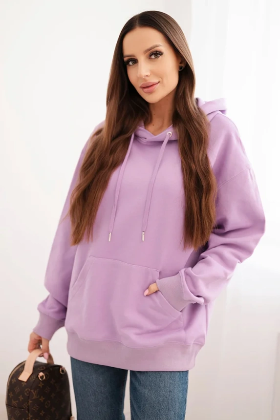 Women's cotton loop hoodie with kangaroo pocket purple