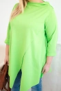Damenbluse aus Baumwolle Plus Size asymmetrisch mit umgeschlagenem Ärmel hellgrün