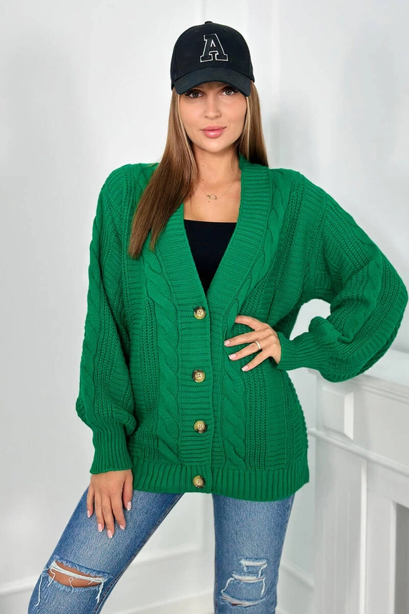 Button-Down-Pullover mit Puffärmeln grün