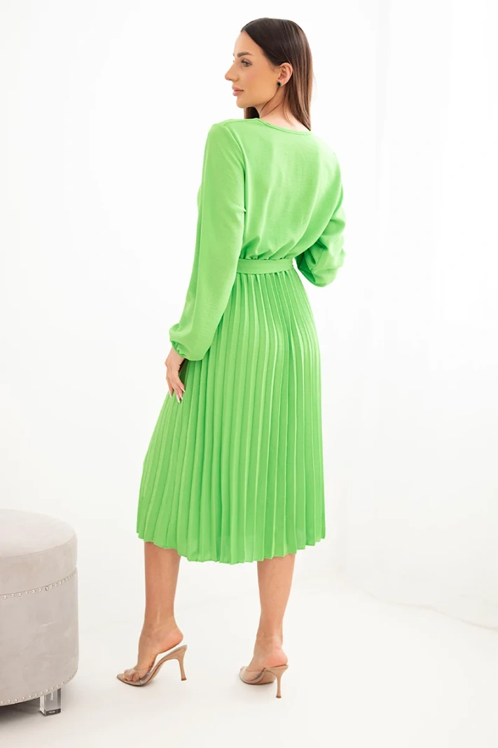 Tie-front dress with pleated hem light green
