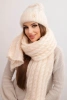 Women's set cap and scarf ribbed with decoration ecru
