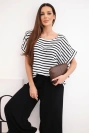 Women's viscose set with a striped blouse and wide trousers with an elastic band black