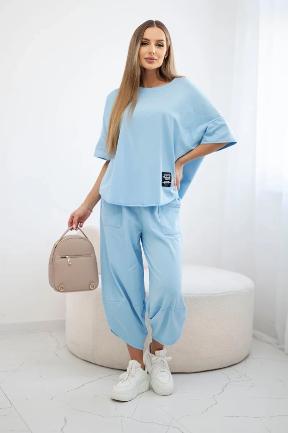 Baumwollset Bluse + Hose blau