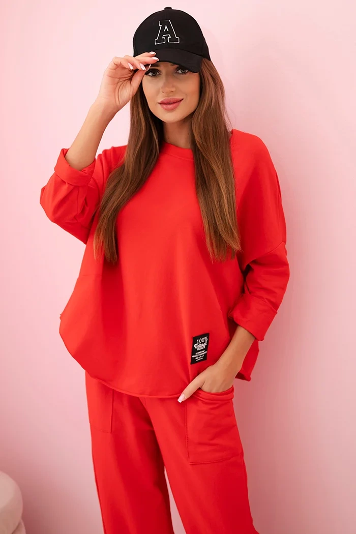 Komplet bawełniany bluza + spodnie czerwony