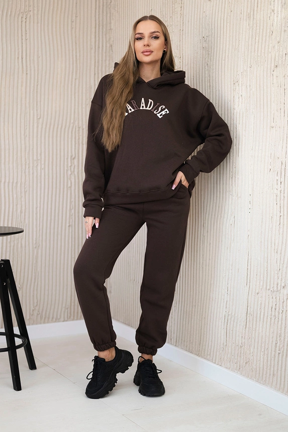 Cotton set with embroidered inscription Paradise brown