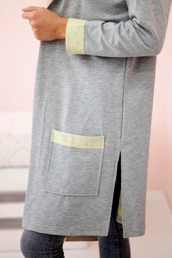 Two-color cape with a hood yellow+gray