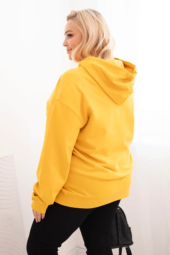 Moteriška džemperis Plus Size medvilninis su gobtuvu ir kengūros kišene garstyčių