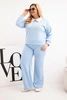 Dámský komplet máslo Plus Size s širokými nohavicemi a límečkem modrý