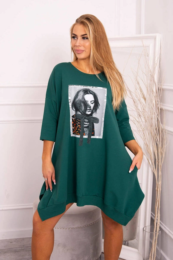 Dress with print and flared bottom green