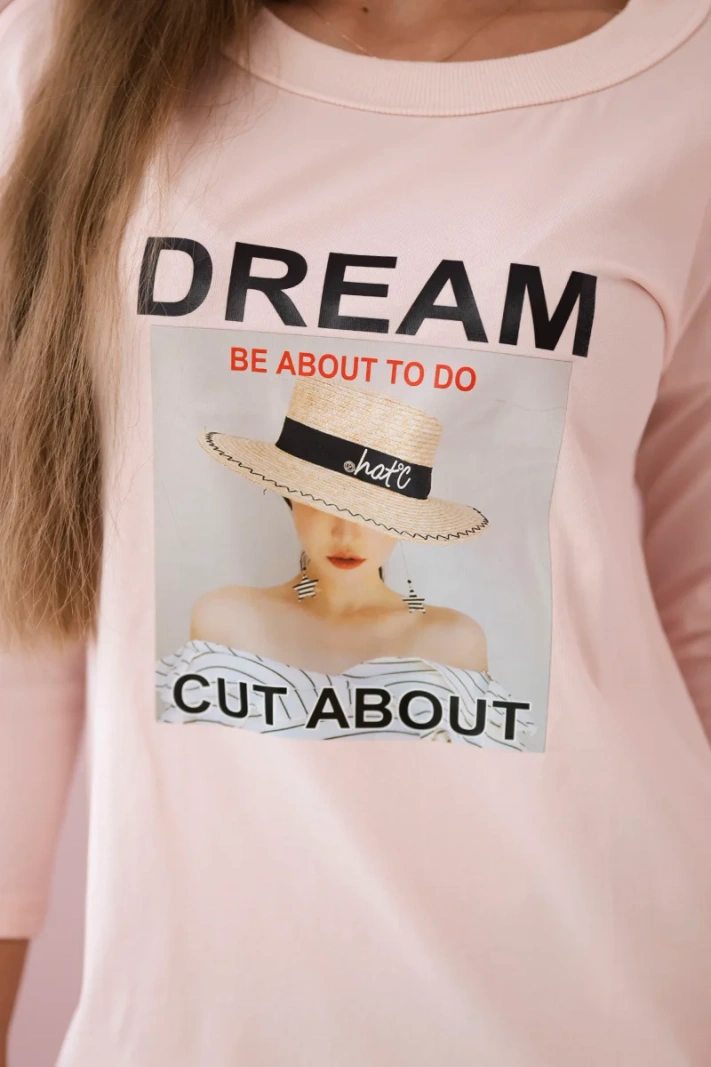Dress with print Dream powdered pink