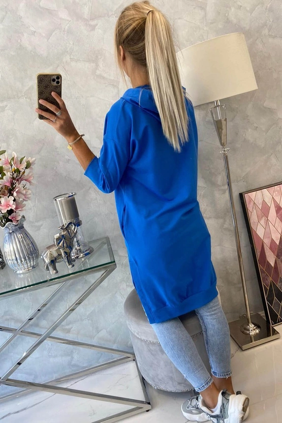 Dress with a hood and longer back mauve-blue