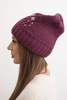 Women's winter hat with wool decorated with sequins and braid K473 dark purple