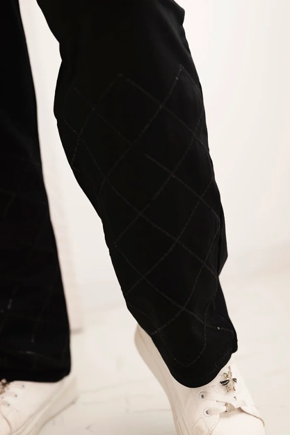 Damenhose Plus Size aus Baumwolle mit Paillettenstreifen schwarz