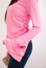 Women's ribbed blouse with a V-neck and ruffles on the sleeves light pink