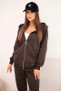 Damen Baumwollset mit weitem Bein und Zip-Hoodie bordeaux