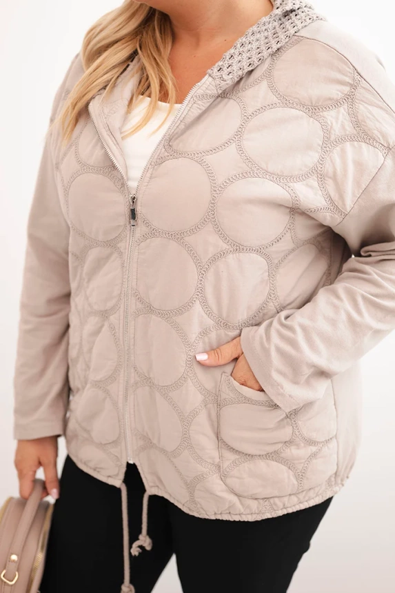Damen Sweatjacke Plus Size aus Baumwolle mit Reißverschluss beige
