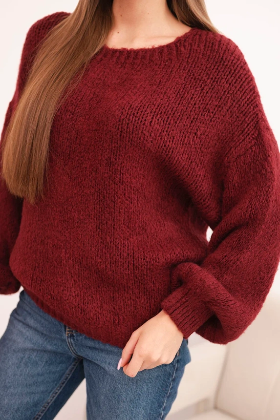 Women's sweater with a thick knit and wool and long sleeves maroon