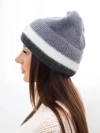 Damenmütze Beanie gerippt mit Verzierung dunkelgrau+graphit